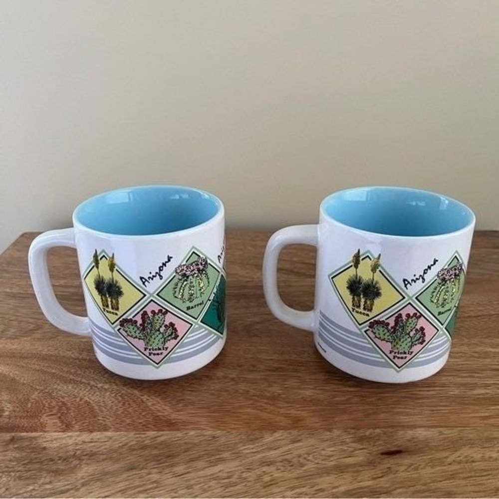 Vintage Arizona Mugs Set of 2 Ceramic Desert Plants Cactus Cacti Retro Western